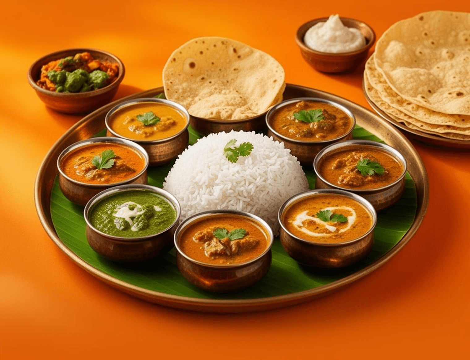 Delicious Tamil cuisine spread on banana leaf